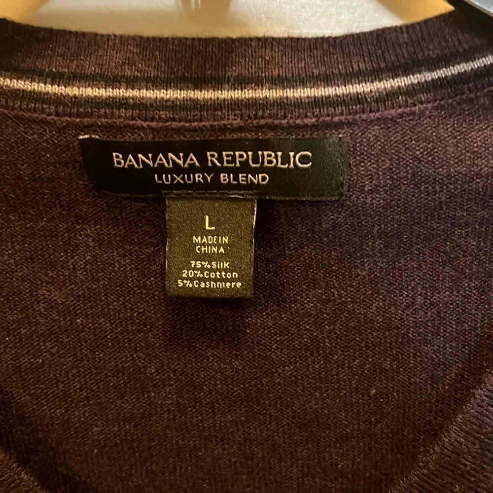 Banana Republic men’s Sz L silk blend V-Neck Sweater Purple Classic office work